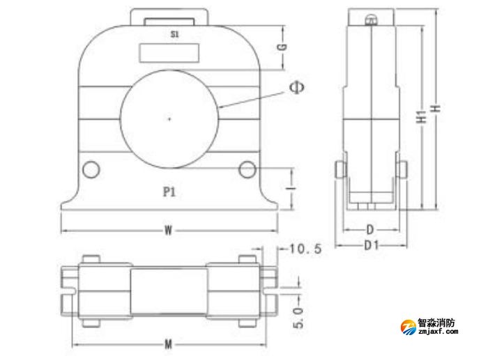 開口式，圓孔100A-400A外形尺寸圖